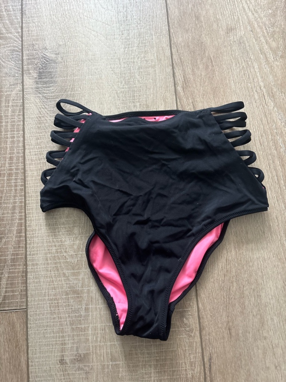 PINK Victoria's Secret Black High-Waist Bottom with Pink Lining